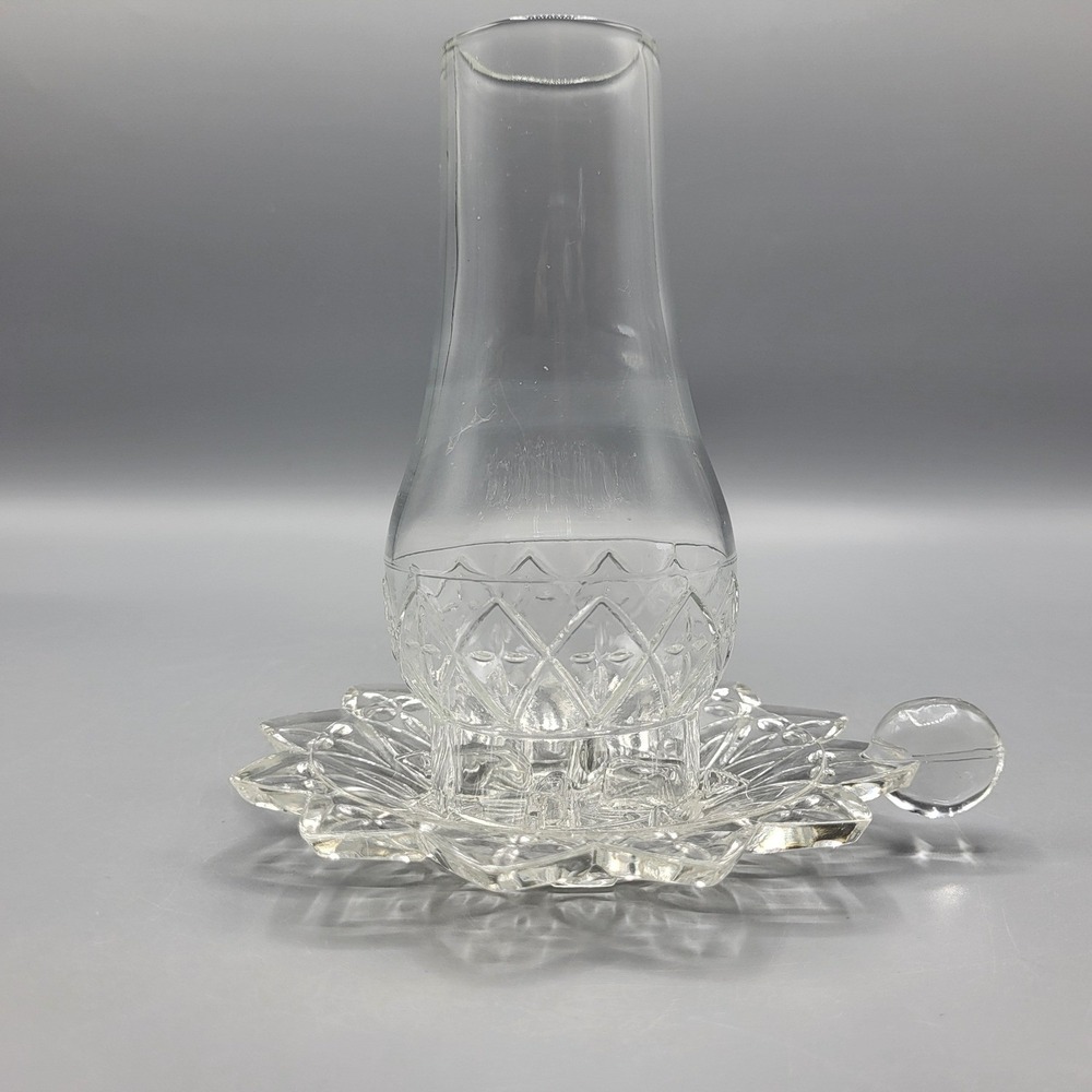 Federal Glass Hurricane Lamp Candle Holder Two Piece Pressed Clear Chimney Base